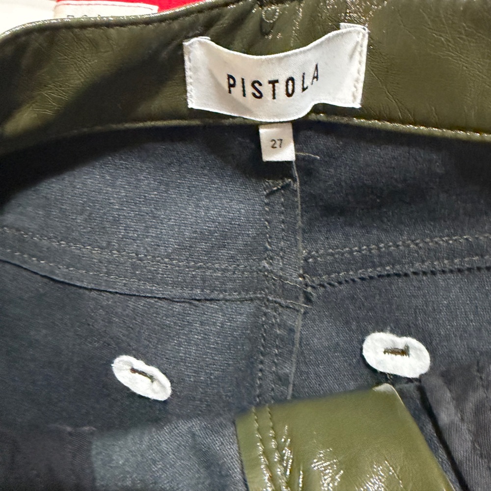 Pistola Glossy Olive Faux Leather Pants Size 27 - Picture 11 of 11